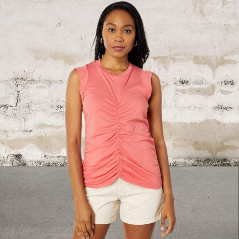 LA Made Sleeveless Coral Ruched Muscle Tee Size Small
